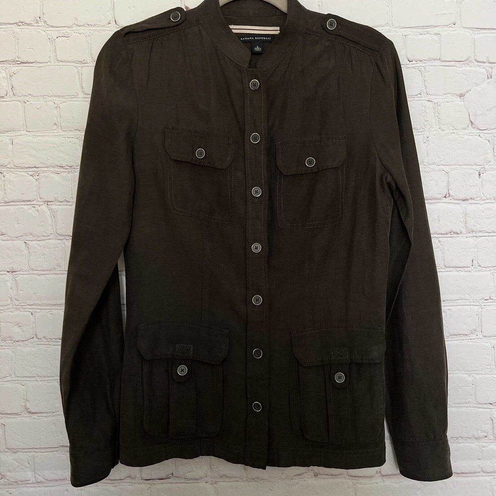 Banana Republic Women's Brown Silk Linen Blend Button-Down Long Sleeve Shirt - S